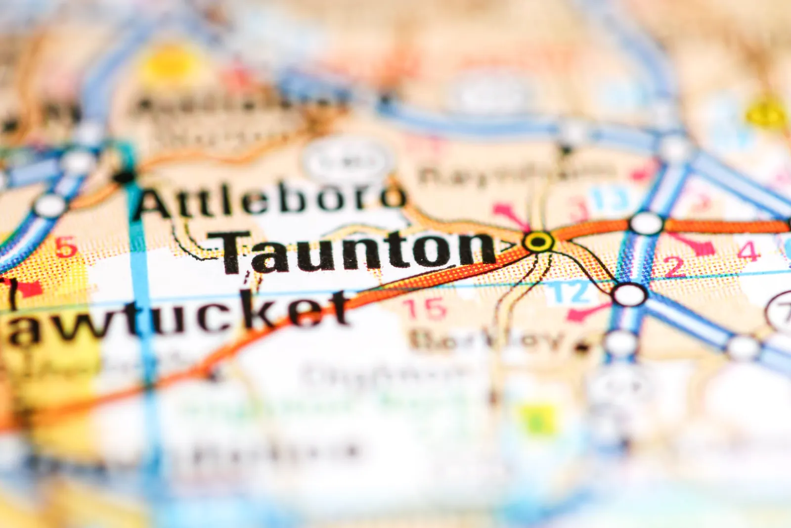 Taunton. Massachusetts. USA on a Geography Map
